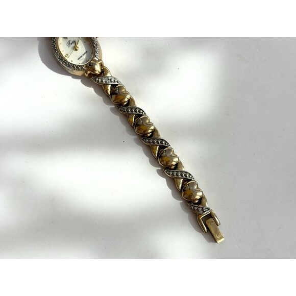 Tres XOXO Genuine Diamond Dual Toned Ladies Vintage Wristwatch - 18mm - WORKS! - Picture 12 of 14